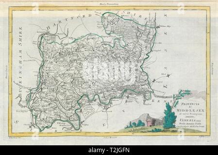 'Provincia di Middlesex County Map'. London & Banlieue. Très détaillée. ZATTA 1779 Banque D'Images