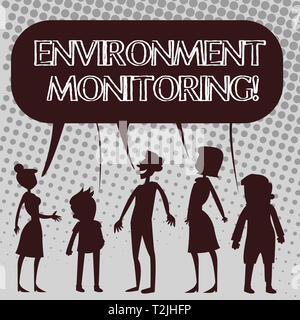 Texte de l'écriture manuscrite pour la surveillance de l'environnement. Photo conceptuelle l'observation et l'étude des conditions de l'environnement figure la silhouette de personnes parlant et Banque D'Images