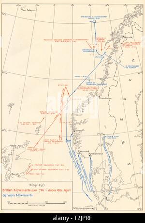 World War 2 Invasion de la Norvège. Du 7 au 9 avril 1940 les mouvements de la marine 1952 Ancien site Banque D'Images