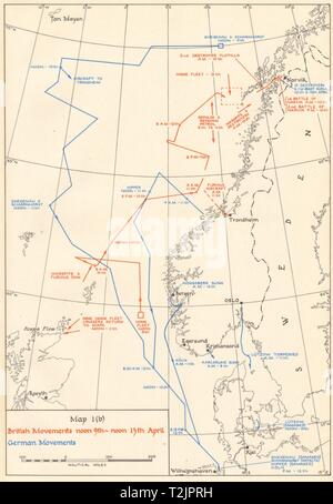 World War 2 Invasion de la Norvège. Les mouvements de la marine 9-13 avril 1940 1952 Ancien site Banque D'Images