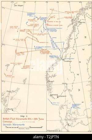 World War 2 Invasion de la Norvège. Les mouvements de la marine 8-13 juin 1940 1952 Ancien site Banque D'Images