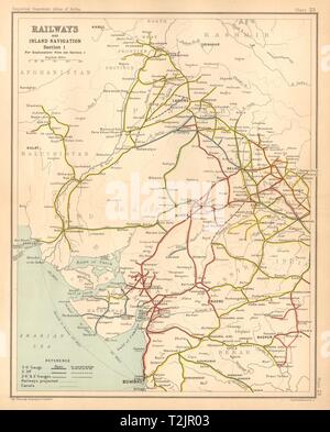 Les chemins de l'Inde britannique au nord-ouest. Le Pakistan Punjab Rajasthan Gujarat 1909 map Banque D'Images