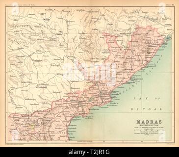 'Madras (Section Nord)'. Les provinces de l'Inde britannique. L'Andhra Pradesh map 1909 Banque D'Images