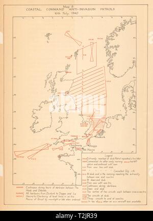 Le Coastal Command britannique patrouilles Anti-Invasion 16 juillet 1940. WW2 carte 1957 Sealion