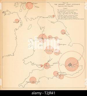 Attaques de nuit de la Luftwaffe sur les villes britanniques 1940-1941. Le tonnage de bombes. WW2 1957 site Banque D'Images