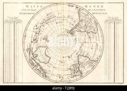Mappe-monde sur le plan de l'Equateur, hémisphère méridional. BONNE 1789 Banque D'Images