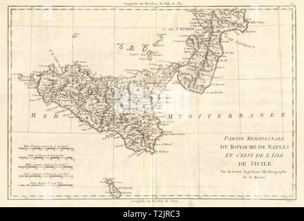 Partie méridionale du Royaume de Naples et Sicile Calabre Sicile… bonne carte 1789 Banque D'Images