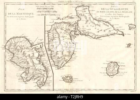Martinique, Guadeloupe, Marie-Galante, La Désirade et Saintes. BONNE CARTE 1790 Banque D'Images
