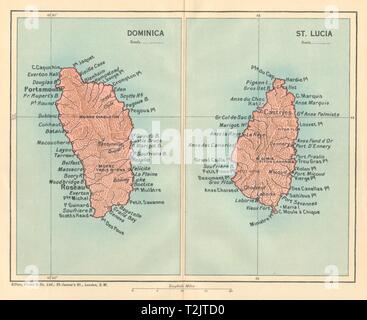 La Dominique et Sainte-Lucie. Carte vintage. Antilles Caraïbes 1935 old vintage Banque D'Images