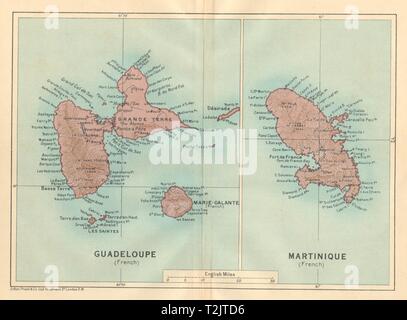 ANTILLES FRANÇAISES. Martinique Guadeloupe. French West Indies vintage map 1935 Banque D'Images