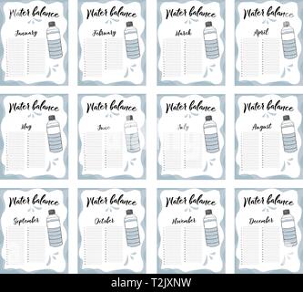 La consommation d'eau par semaine et mois. définir l'équilibre de l'eau Calendrier des vecteurs. Suivi mensuel de l'eau. Illustration de Vecteur