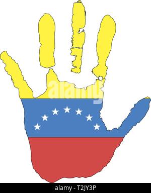 Le bleu et l'orange et le rouge couleur du drapeau. vecteur main dans la forme du drapeau du Venezuela. Illustration de Vecteur