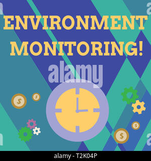 Texte de l'écriture l'écriture de la surveillance de l'environnement. Photo conceptuelle l'observation et l'étude des conditions de l'environnement La gestion du temps des icônes de réveil, Banque D'Images