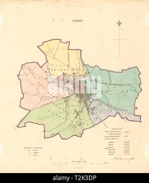 Arrondissement de Derby/plan de la ville. Examen des limites. Le Derbyshire. DAWSON 1837 carte ancienne Banque D'Images