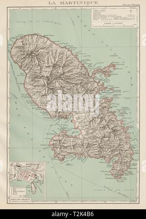 La Martinique. Fort-de-France plan. Antilles françaises Antilles carte 1929 Banque D'Images