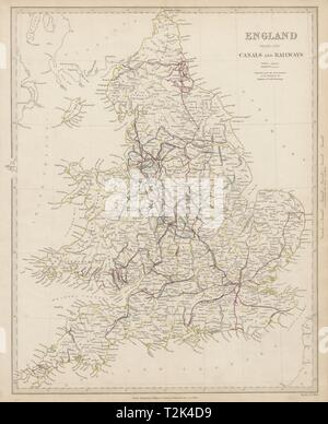 L'Angleterre avec ses canaux et chemins de fer. Le Pays de Galles. 1844 SDUK ancienne carte Banque D'Images