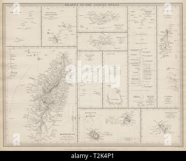 Océan Indien Madagascar Maldives Maurice Réunion Seychelles. Carte 1844 SDUK Banque D'Images