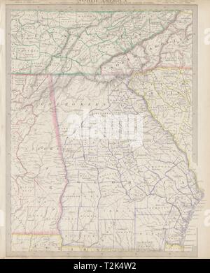 USA. Alabama Géorgie Cherokee et Muscogee villages. TN SC NC FL. Carte 1844 SDUK Banque D'Images