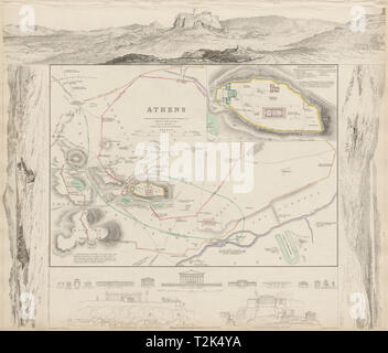 L'Athènes antique. Αθήνα ville antique plan de ville plan. De l'Acropole. 1844 SDUK ancien Banque D'Images