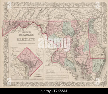 'Colton's du Delaware et du Maryland'. District de Columbia. Carte d'État des États-Unis 1863 Banque D'Images