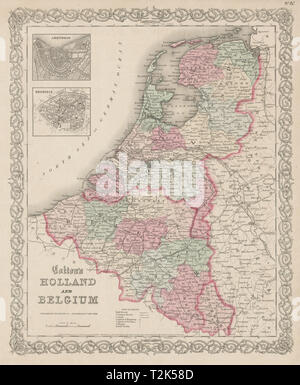 'Colton's la Hollande et la Belgique". Amsterdam & plans de Bruxelles. Carte 1863 Benelux Banque D'Images