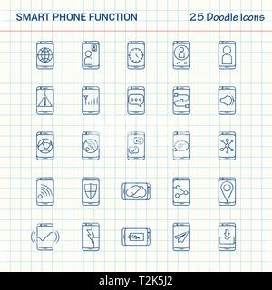 Fonctions du téléphone intelligent 25 icônes Doodle. Hand Drawn Business Icon Set Illustration de Vecteur