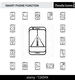 Ensemble de 17 fonctions du téléphone intelligent à la main icon set Illustration de Vecteur