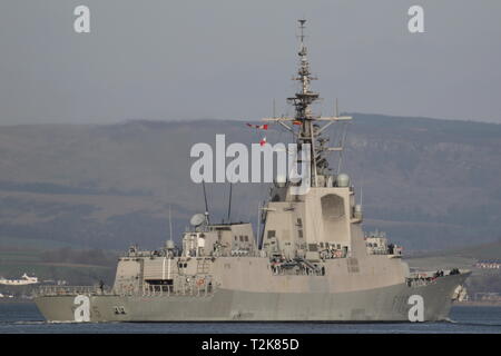 Cristobal Colon SPS (F105), un Alvaro de Bazan-class frigate exploités par la marine espagnole, à son arrivée pour l'exercice Joint Warrior 19-1. Banque D'Images