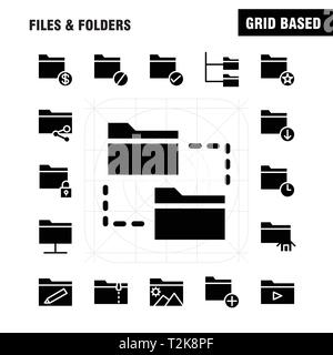 Fichiers et dossiers Icône glyphe solide Pack pour les concepteurs et développeurs. Icônes de Connect, un dossier réseau, des fichiers, éditer, Dossier, crayon, écrire, Vector Illustration de Vecteur