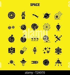 Solide de l'espace défini pour les icônes des glyphes des infographies, Mobile UX/UI Kit et Print Design. Inclure : Rocket, de l'espace, du transport, de la lune, la planète, l'espace, Spaceshi Illustration de Vecteur