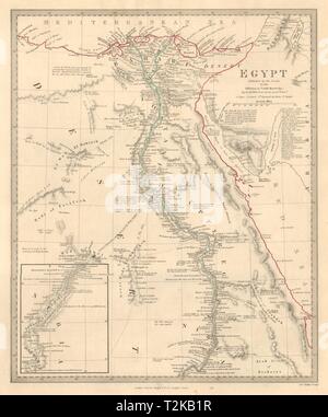 L'Égypte. Vallée du Nil. Sites antiques. Contour original couleur. 1846 SDUK ancienne carte Banque D'Images