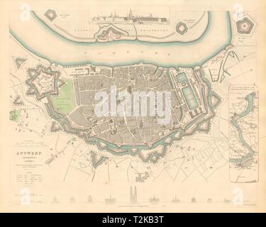 Anvers ANTWERPEN ANVERS. Ville plan de la ville. Forts de Schelde Lillo. 1847 SDUK Banque D'Images