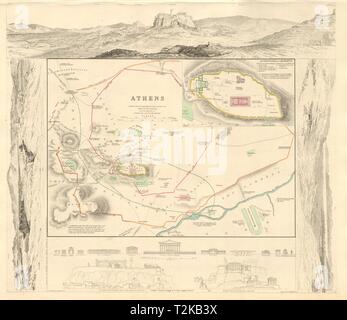 Athènes. Αθήνα. Plan Plan de la ville ville antique ; médaillon Acropole. 1847 SDUK ancien Banque D'Images