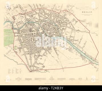 BERLIN. Ville antique plan de ville plan. Tableau ancien 1847 SDUK Banque D'Images