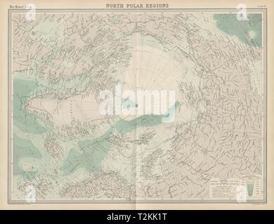 Pôle nord. Des explorateurs de l'Arctique Peary 1909 pistes. Cagni Nansen. 1922 fois la carte Banque D'Images