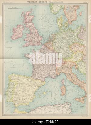 L'Europe de l'Ouest - Les Communications. Chemins de routes de navigation. La carte 1922 fois Banque D'Images