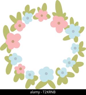 Couronne à vecteur floral ronde rose, vert et bleu de printemps avec Forget-me-not Illustration de Vecteur