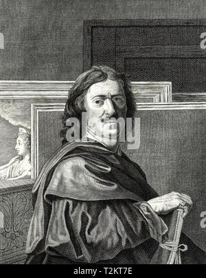 NICOLAS POUSSIN (1594-1665), peintre baroque français dans un autoportrait de 1650 Banque D'Images