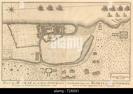 Le "Plan de Madraz et du Fort Saint Georges'. Chennai Madras. BELLIN/SCHLEY 1756 map Banque D'Images