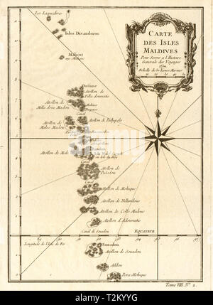 Carte des Isles Maldives'. Atolls des îles Maldives. Des hommes. BELLIN carte 1750 Banque D'Images