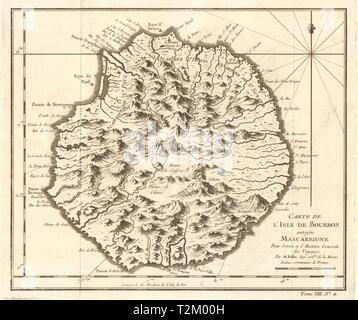 'Carte de l'Isle de Bourbon, autrefois Mascareigne'. L'île de la réunion. BELLIN carte 1750 Banque D'Images