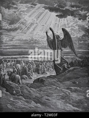 Un ange apparaît aux Israélites. Conquête de Cannan. Bible, livre de Josué. Gravure de Gustave Dore, 1866 Banque D'Images