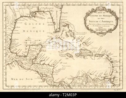 Carte du golfe du Mexique et des Isles de l'Amerique' Caraïbes Bellin Carte 1754 Banque D'Images