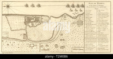 Le "Plan de Madras et du Fort Saint Georges'. Plan d'Madras/Chennai. BELLIN carte 1761 Banque D'Images