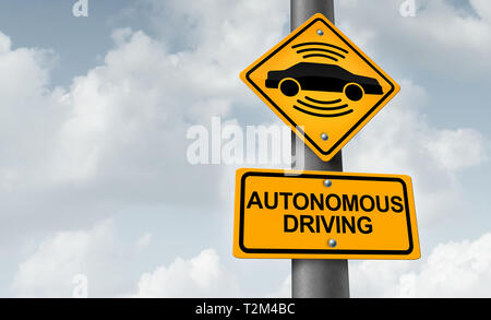 La conduite autonome et Voiture sans conducteur auto ou symbole conduisant le véhicule concept technologique comme un 3D illustration. Banque D'Images