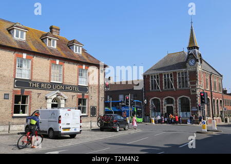 Red Lion Hotel et l'hôtel de ville, rue du Nord, Wareham, l'île de Purbeck, Dorset, Angleterre, Grande-Bretagne, Royaume-Uni, UK, Europe Banque D'Images