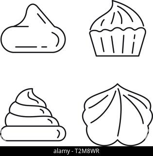 La meringue à l'ensemble des icônes de style du contour, Illustration de Vecteur