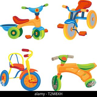 Ensemble d'icônes tricycles, style dessin animé Illustration de Vecteur