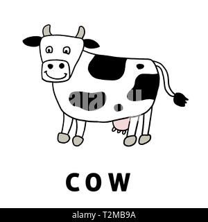 Enfants cartoon cute vache - illustration des animaux de ferme. Illustration de Vecteur