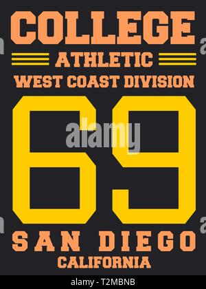 College sports team jersey design - Athletic T-shirt. San Diego, Californie. Illustration de Vecteur